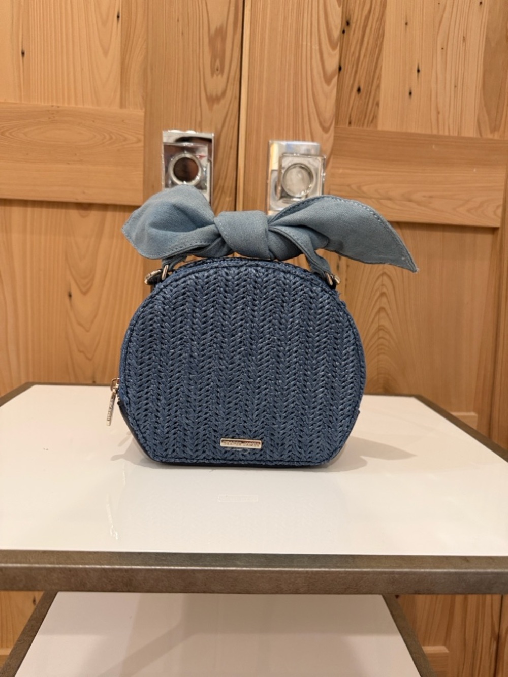 Draper James Blue Woven Crossbody Bag w/ Bow Detail